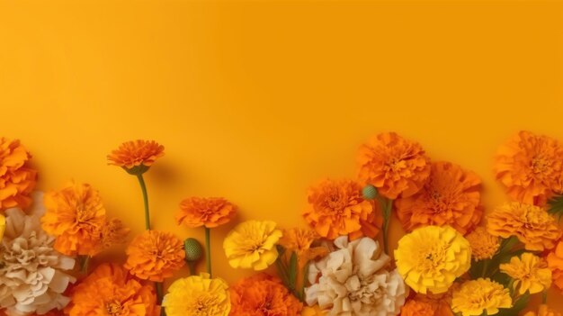 Marigold flower frame copy space generative ai