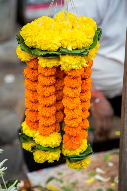 インド、ムンバイのマリーゴールドの花