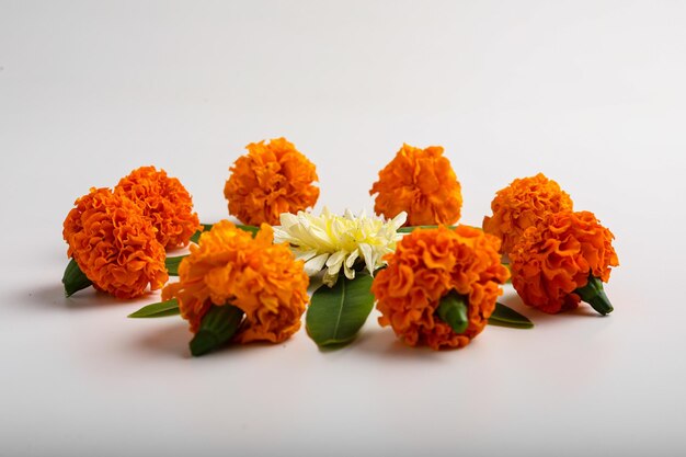 Marigold Flower rangoli Design for Diwali Festival , Indian Festival flower decoration