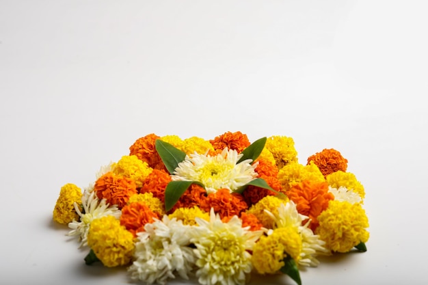 Marigold Flower rangoli Design for Diwali Festival , Indian Festival flower decoration