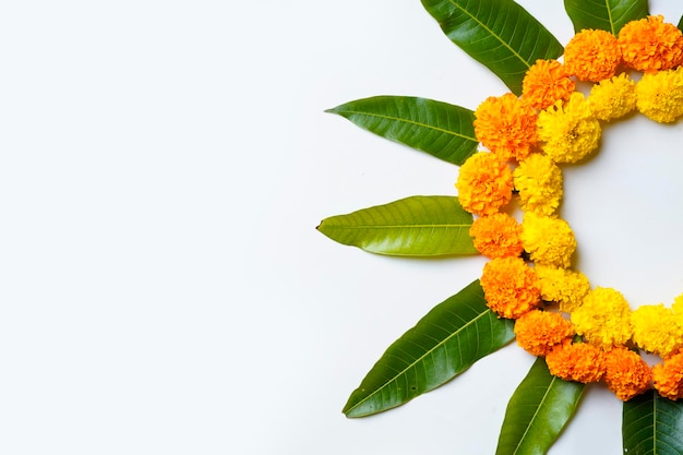 Marigold Flower rangoli Design for Diwali Festival , Indian Festival flower decoration