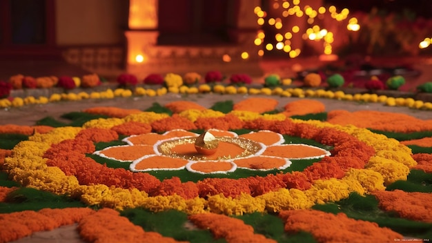 Marigold flower rangoli design for diwali festival indian festival flower decoration