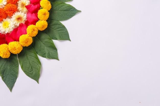 Marigold flower rangoli for Diwali Festival