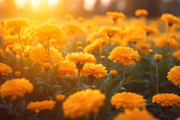 Photo marigold flower waltz dance of sunlit petals