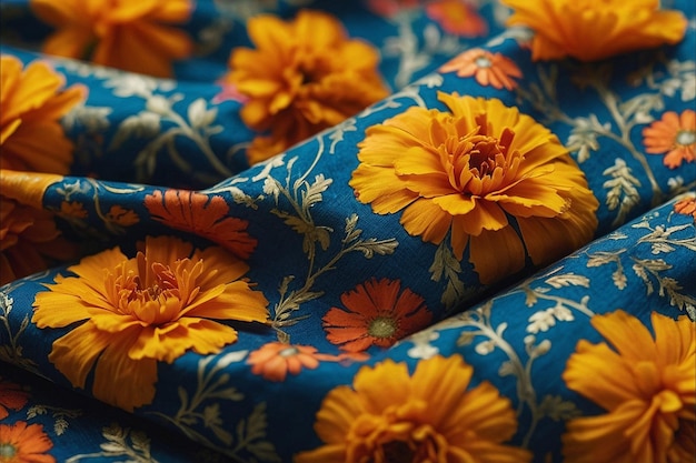 写真 パターン の 織物 に 描か れ た マリゴールド の 花