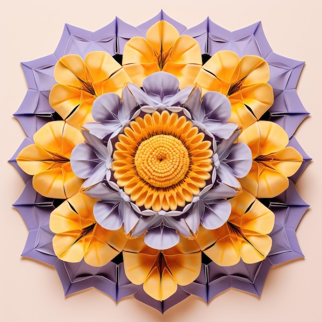 Marigold and lavender hexagons arranged in perfect symmetry