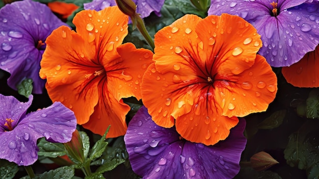 Marigold orange and purple flowers