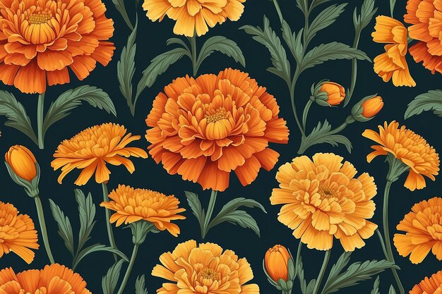 Marigold Radiance Vibrant Seamless Pattern with Natures Bright Blossoms