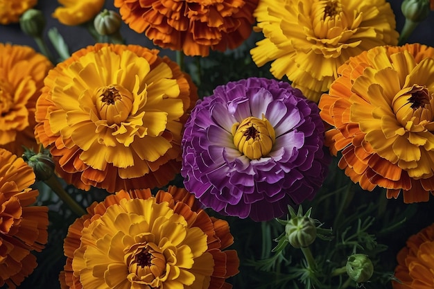 Foto marigoldbloemen met creatieve arrangementen