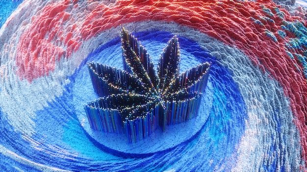 Marihuana achtergrond. cannabisblad in digitale kunststijl. kruid, 3d illustratie. marihuana spandoek, poster of flyer ontwerp.