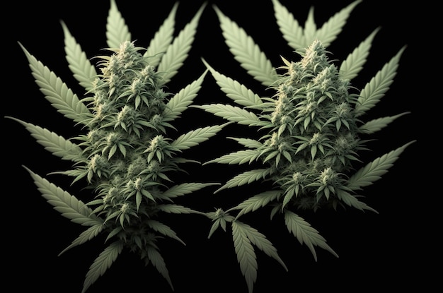 Marihuana laat cannabis achter op een zwarte donkere achtergrond binnenteelt