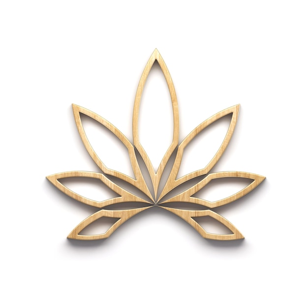 Foto marihuana lineaire bloem of cannabis blad onkruid hout logo stijlicoon geïsoleerd op witte achtergrond 3d render illustratie