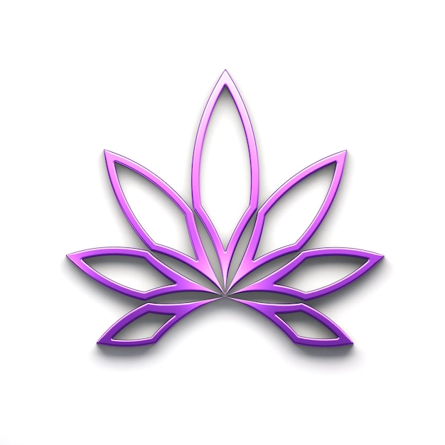 Marihuana lineaire bloem of cannabis blad onkruid violet kleur logo stijlicoon geïsoleerd op witte achtergrond 3D Render illustratie