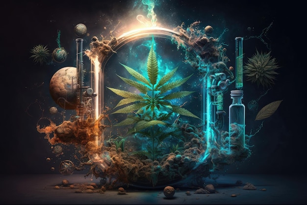 Marihuana surrealistische onderzoeksachtergrond Generatieve AI