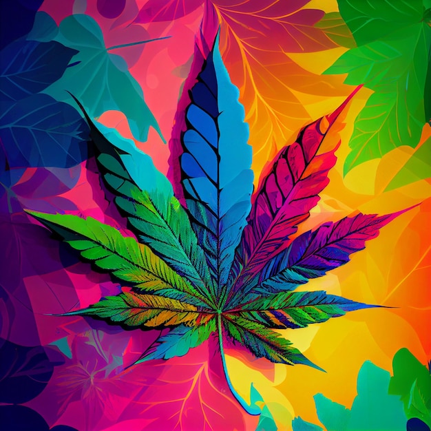 Marihuanablad op abstracte achtergrond psychedelische wiet cannabis