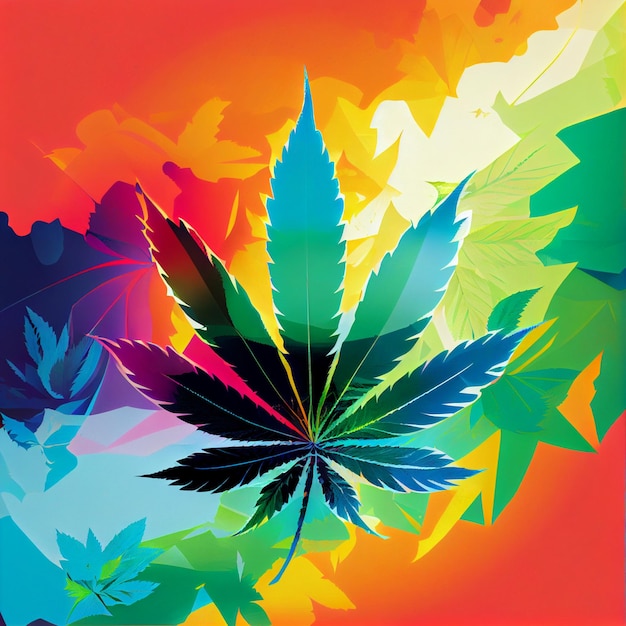 Marihuanablad op abstracte achtergrond psychedelische wiet cannabis