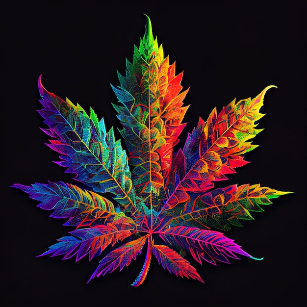 Marihuanablad op abstracte achtergrond psychedelische wiet cannabis