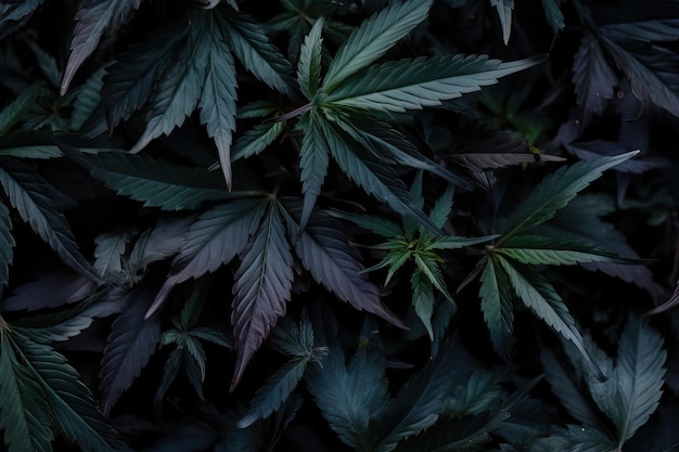 マリファナの背景屋外で育つ大麻植物を葉します。
