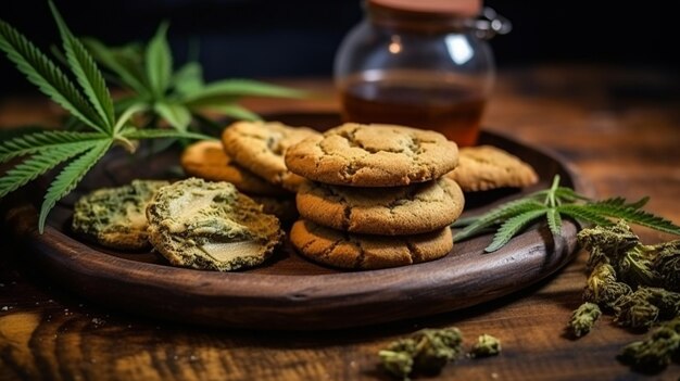 Photo marijuana buds and cannabis cookies