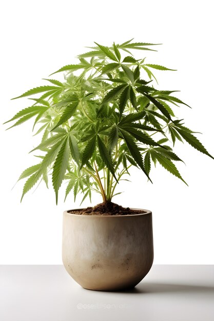 Растение конопли марихуаны на керамическом горшке