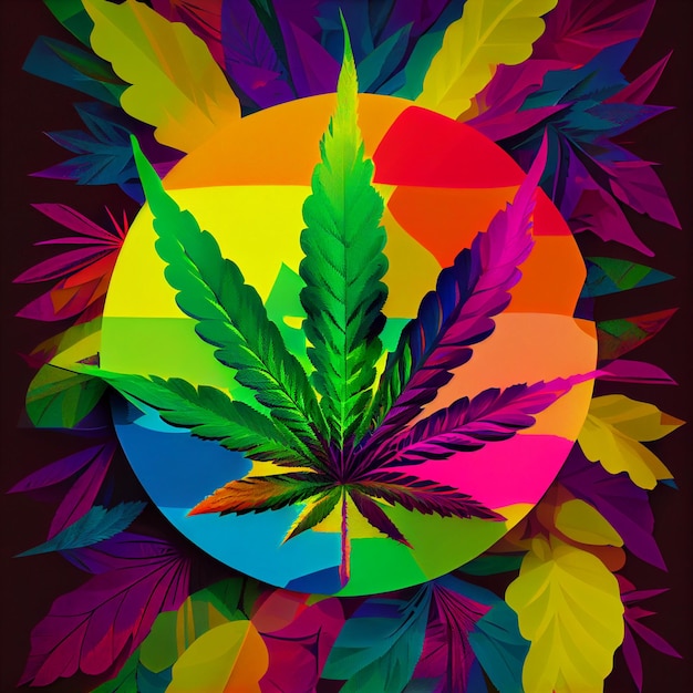 Photo marijuana leaf on abstract background psychedelic weed cannabis