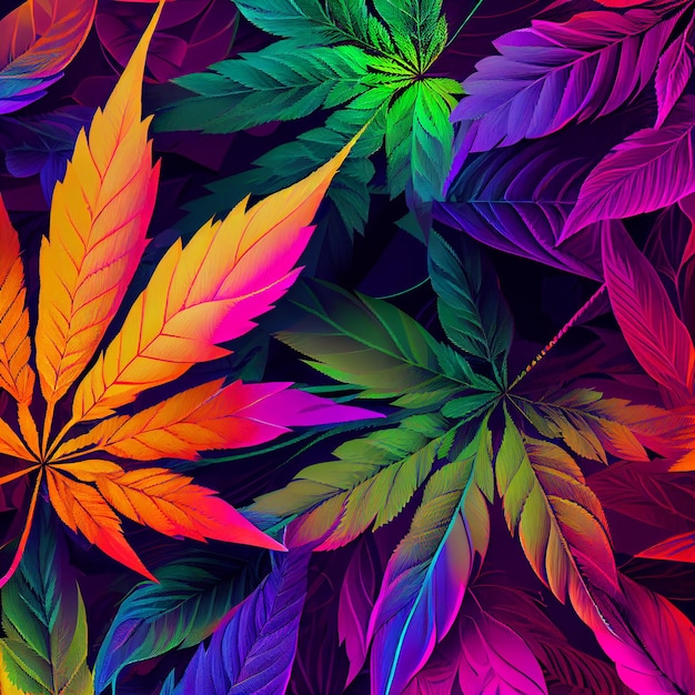 Marijuana leaf on abstract background psychedelic weed cannabis