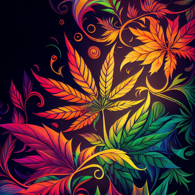 Marijuana leaf on abstract background psychedelic weed cannabis