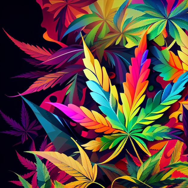 Marijuana leaf on abstract background psychedelic weed cannabis