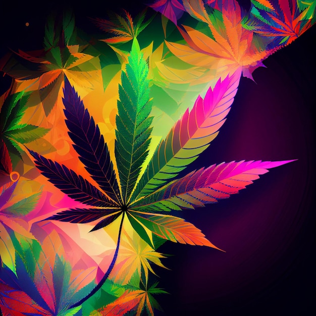 Marijuana leaf on abstract background psychedelic weed cannabis