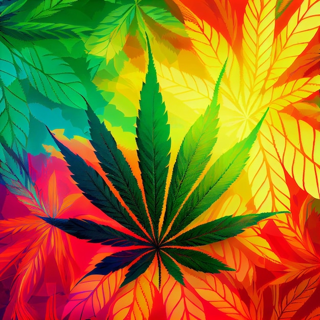 Marijuana leaf on abstract background psychedelic weed cannabis