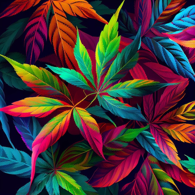 Marijuana leaf on abstract background psychedelic weed cannabis