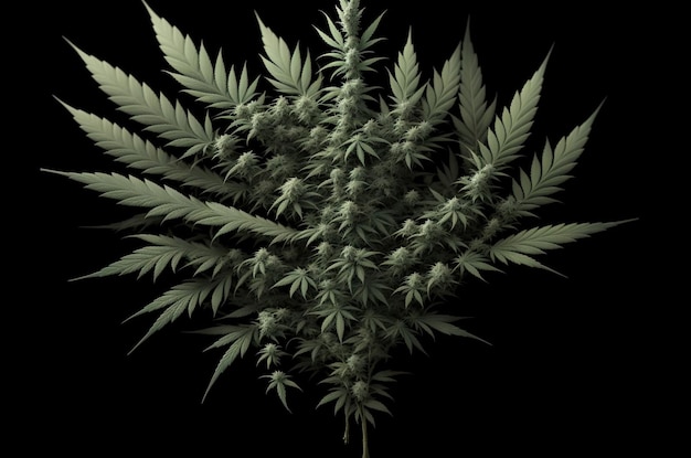 Marijuana leaves cannabis on a black dark background indoor cultivation