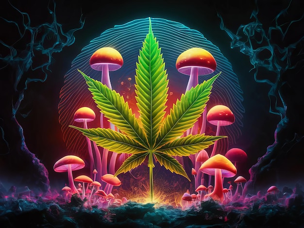 Photo marijuana and magic mushrooms