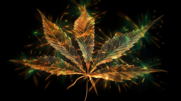 검정색 배경에 있는 마리화나 마리화나 잎 Generative AI