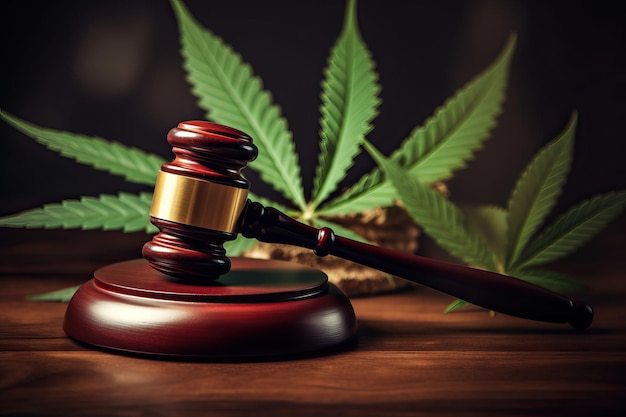 Marijuana with a judges gavel on a black background