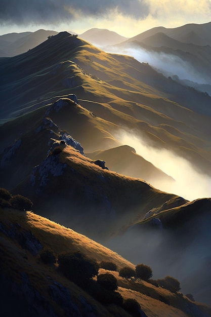 Marin Headlans low fog rolling over the mountains sunset light beautiful landscape