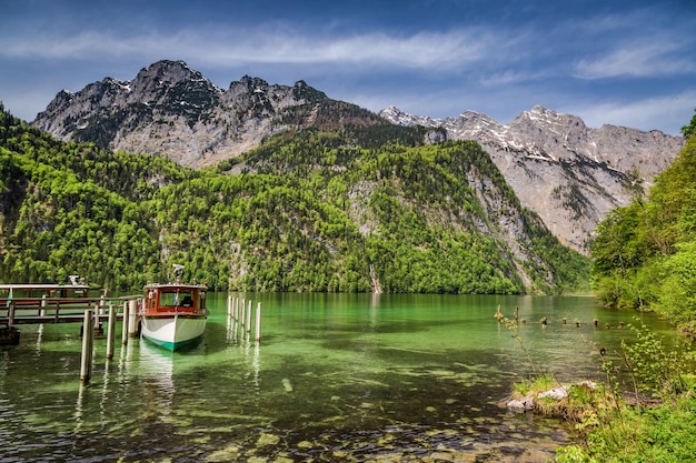 Marina for boats on the lake Konigssee in the Alps