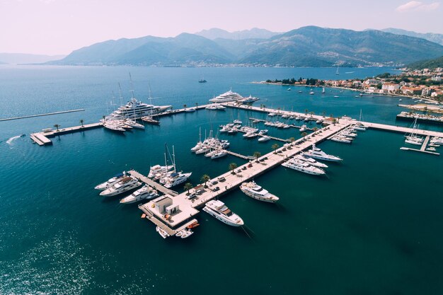 Marina with yachts in the expensive resort of porto montenegro