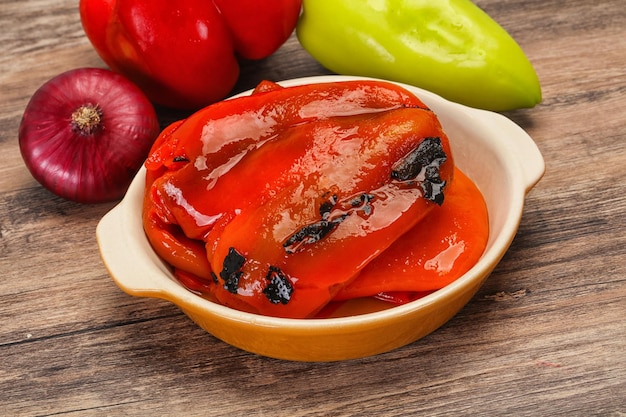 Marinated baked red bell pepper