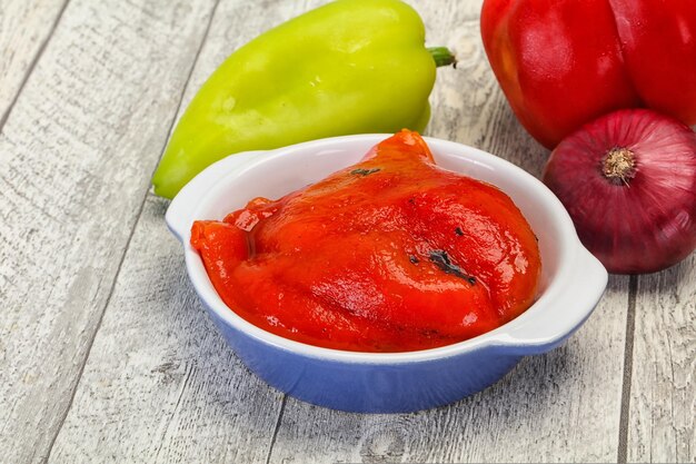 Marinated baked red bell pepper