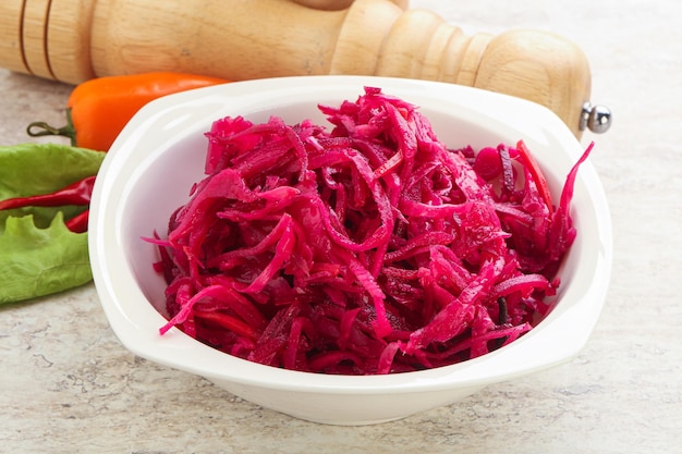 Marinated cabbage with beetroot and spices