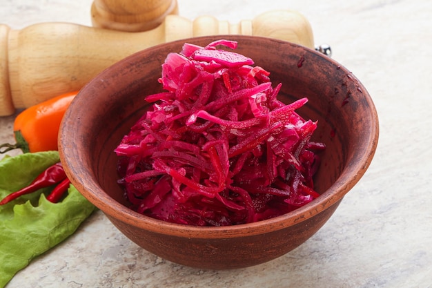 Marinated cabbage with beetroot and spices