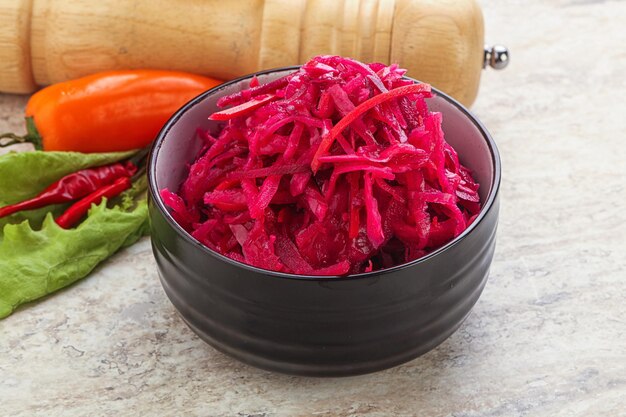 Marinated cabbage with beetroot and spices