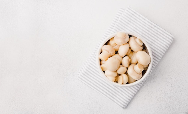 Marinated champignons in a bowl Ready to eating