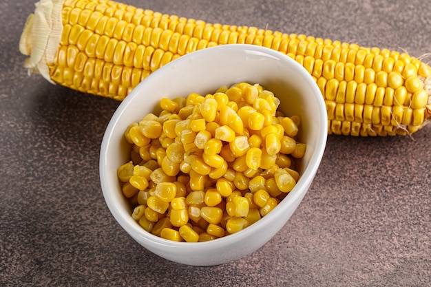 Marinated corn in the bowl