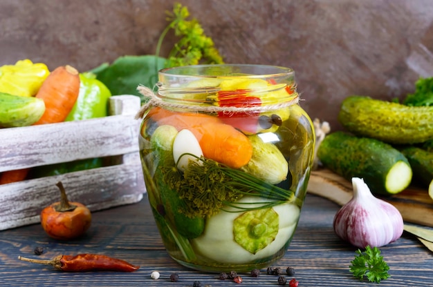 Marinated cucumbers in a glass jar
