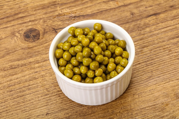 Marinated green pea in the bowl