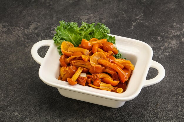 Marinated mushroom honey agaric in the bowl