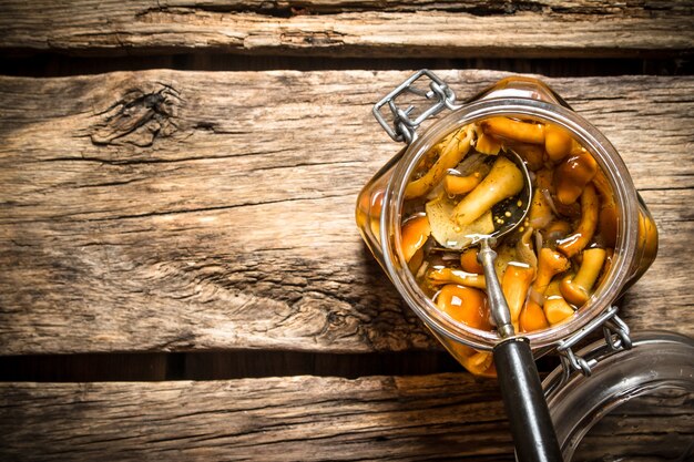 Marinated mushrooms in the jar