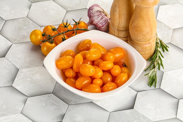 Marinated natural yellow cherry tomato